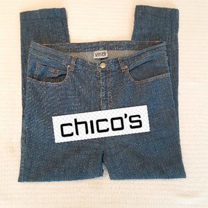 Chico's Women's Medium Wash Blue Denim Straight Leg Jeans, Size; 10 Short